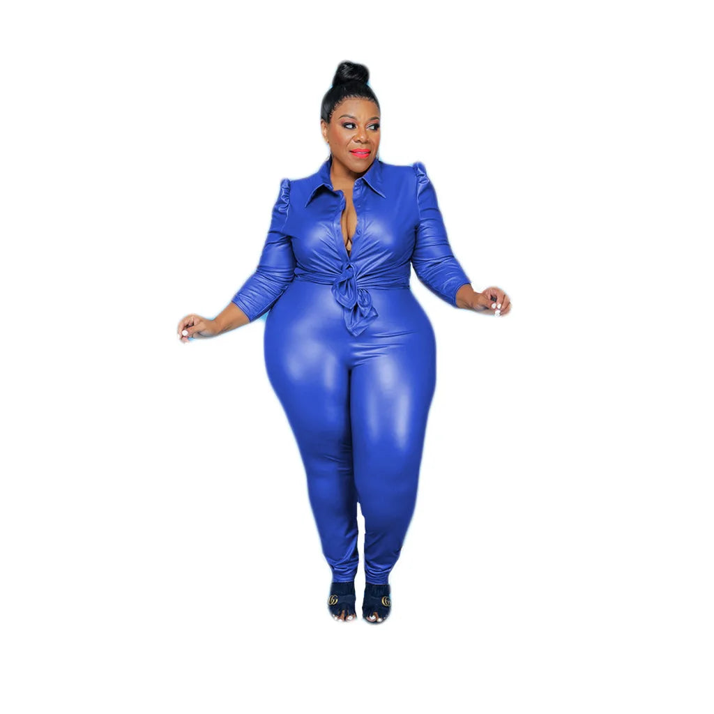 Plus Size Leather Two-Piece Set